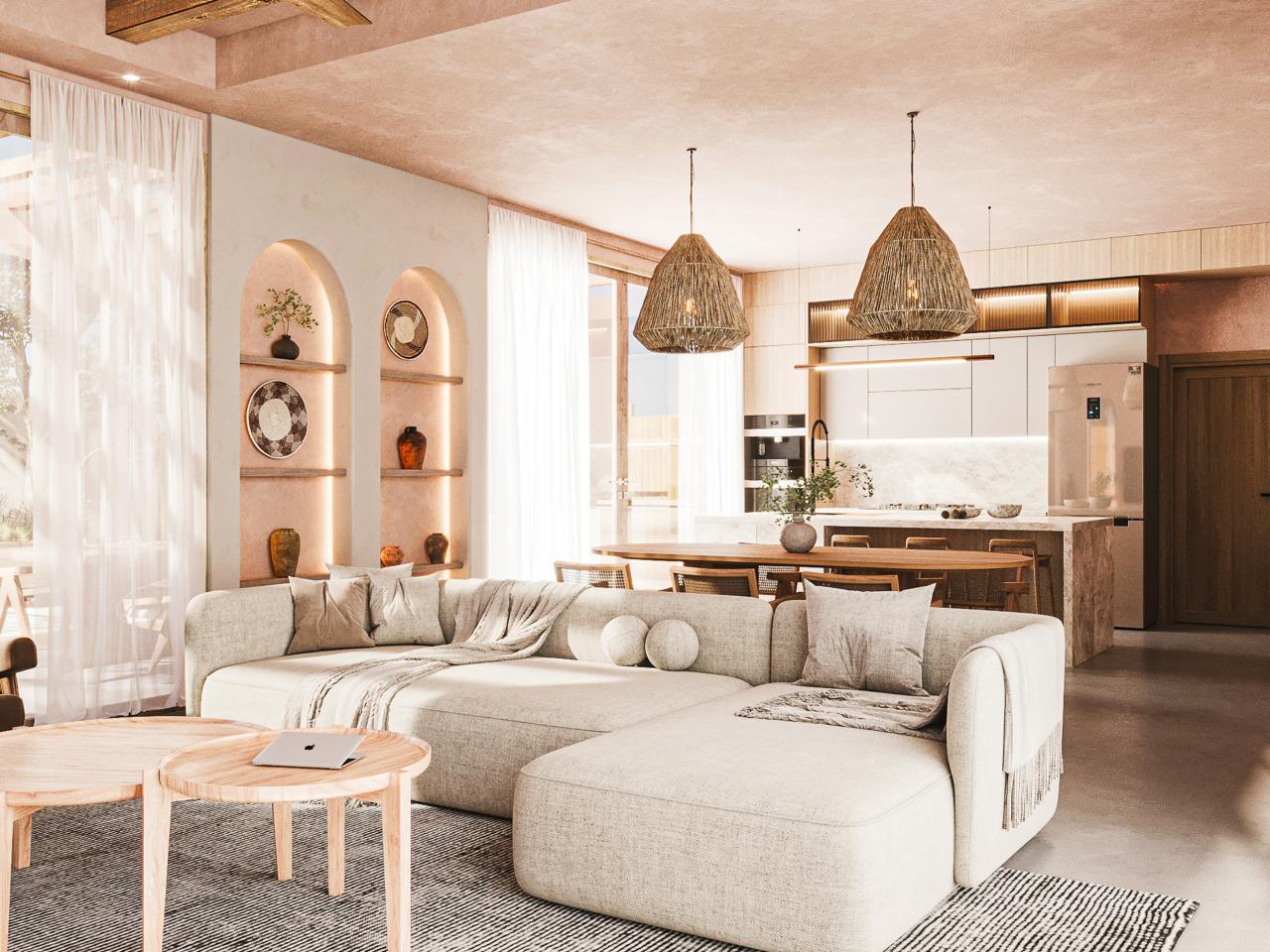 Living y cocina integrados, Casa Marruecos
